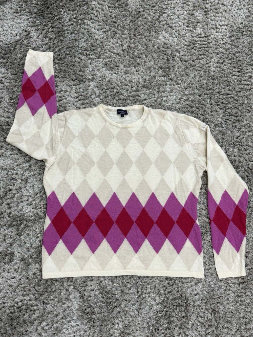 Burberry Golf Women’s Size XL Sweater Argyle 100% Extrafine Merino Wool Gingham